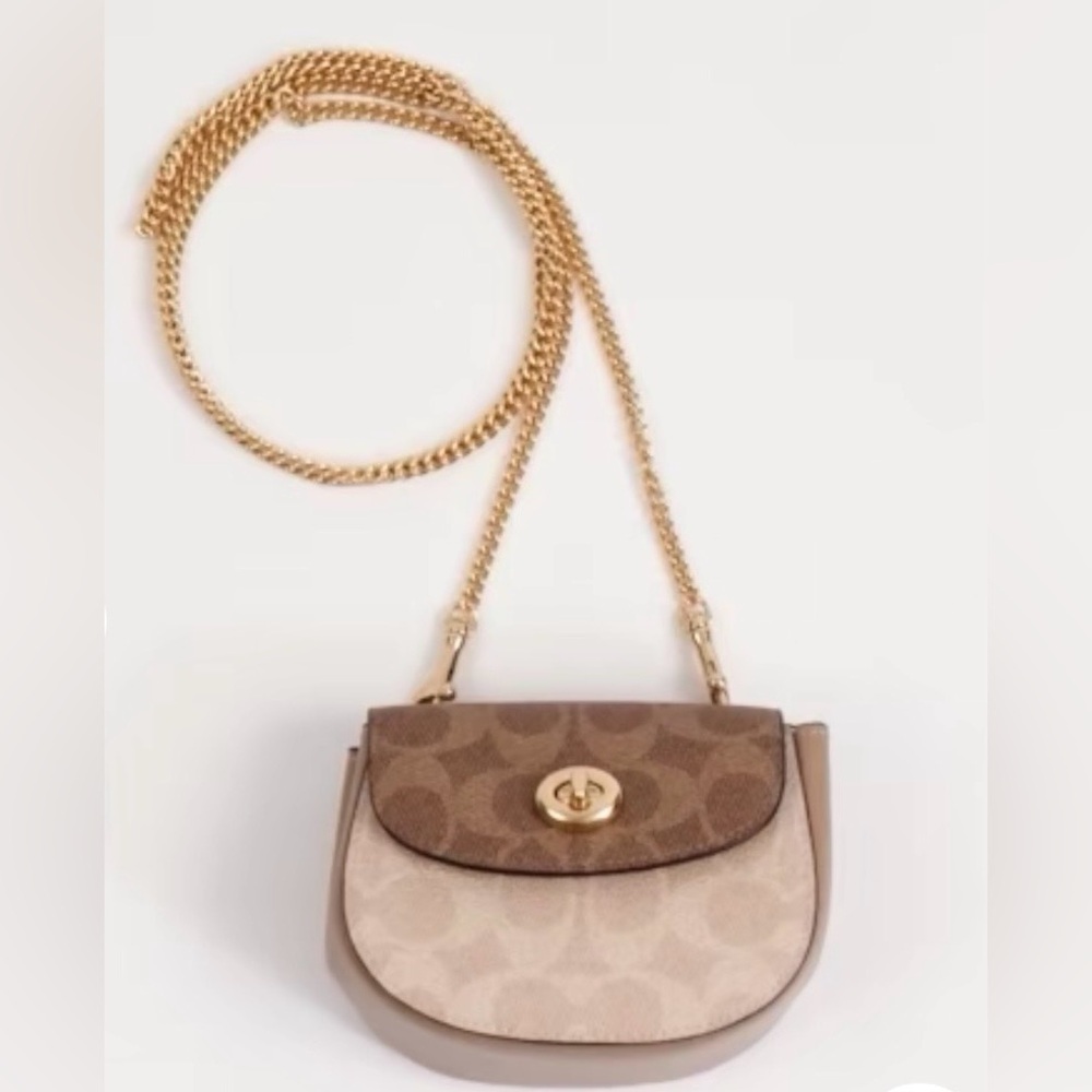 Price is firm NWT Coach Turnlock Card Case Blocked Canvas mini crossbody CZ474 - Picture 2 of 4